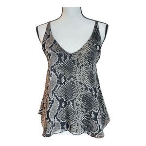 Zara TRF Womens Tank Top Cami Snakeskin Print Brown Black V-neck Strappy Back S